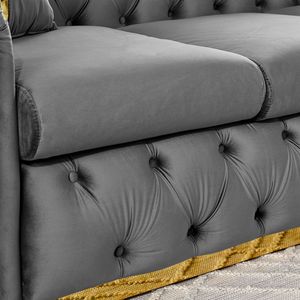Divano Chesterfield di Lusso da 90,6 Pollici, Set Divano a 3 Posti in Velluto con Bottoni Trapuntati e 2 Accessori in Acciaio Inossidabile Dorato per Soggiorno - Product Image 4