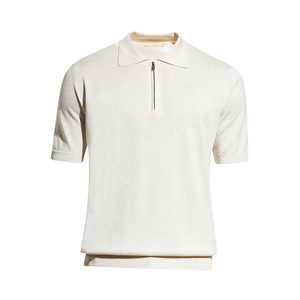 Chemise à manches courtes pour homme, tricotée, avec fermeture éclair, coupe décontractée, couleur unie, respirante, longueur normale, 100% coton, séchage rapide - Product Image 1