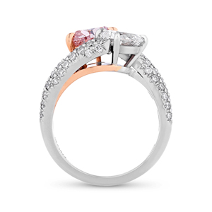 Anillo de compromiso de oro macizo de 18 quilates para mujer de lujo con diamante de corte esmeralda y piedra rosa - Product Image 1