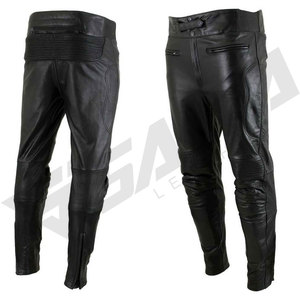 Pantalon de moto en cuir noir pour homme SALVA LEATHER, taille haute, fermeture éclair, coupe droite, imperméable, léger, poches, pour l'hiver - Product Image 5