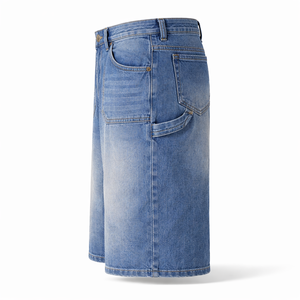 Shorts en jean vintage bleu délavé pour homme, coupe ample, longueur genou, 100 % coton, style streetwear, production OEM personnalisée, marque privée - Product Image 2