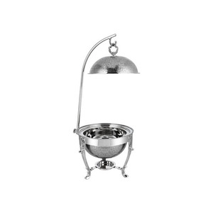 Magnifique réchaud en argent martelé avec un support suspendu incurvé et un couvercle en dôme orné, idéal pour les mariages et les événements - Product Image 2