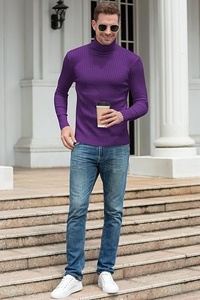 Pull à col roulé en polyester noir uni pour homme, tricoté, avec propriétés anti-rétrécissement et respirantes, manches longues, pour le printemps - Product Image 5