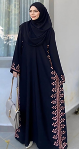 Elegant Brown Solid Embroidered Abaya <b>Long</b> Sleeve Modest <b>Dress</b> Floor Length Round Neck Loose Fit <b>for</b> Women Middle East Style - Product Image 6