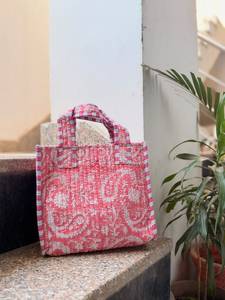 Bolso Tote de Algodón Acolchado con Bordado Floral, Asas a Rayas, Cierre de Cremallera, Estilo Moderno, para Uso Diario de Mujeres, para Todas las Temporadas, Bolso de Compras - Product Image 1