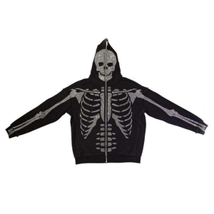 Custom Rhinestone Hoodies Bling Rhinestone Hoodie Design <b>Skeleton</b> Skull <b>Full</b> Zip up Hoodie Wholesale Custom Hoodie - Product Image 5