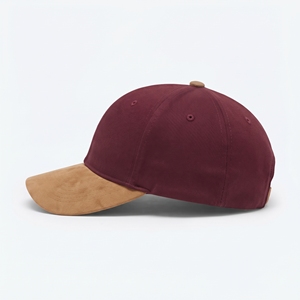 Casquette en coton brossé avec sangle arrière en cuir véritable gaufré, bordeau, visière en daim, 6 panneaux, réglable, unisexe, décontractée - Product Image 2