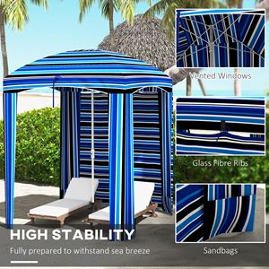 Tenda da Spiaggia Stile Cabana con Finestre Ventilate e Balze a Strisce Azzurre - Categoria Prodotti Pergole e Gazebo - Product Image 5