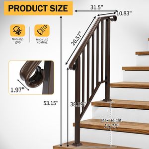 Pasamanos de Hierro de 2 Peldaños para Exteriores, Dispositivos de Asistencia para Subir Escaleras - Product Image 4