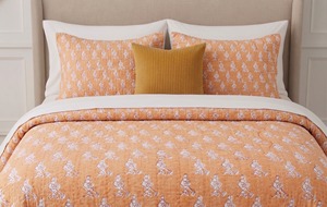 Handmade Printed Cotton Quilt Orange Kantha Stitching Traditional Pattern All-Season Home Use - Product Image 6