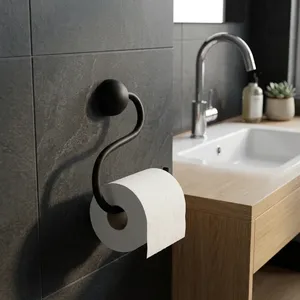 Modern Matte <b>Black</b> Metal Wall Mounted Toilet <b>Paper</b> Holder Minimalist Bathroom <b>Tissue</b> Roll Dispenser Contemporary Bathroom Access - Product Image 3