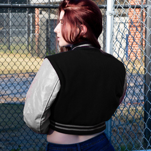 Womens Varsity Crop Jacket Royal Blue <b>Maroon</b> Letterman Style Bomber <b>Coat</b> Faux Leather Sleeves Casual Outerwear Ladies Fashion - Product Image 5