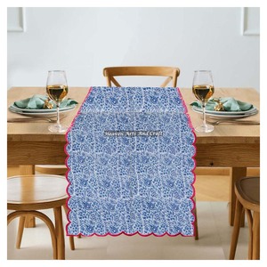 Indian High Quality Bohemian Block Print Thicken Cotton Fabric Hand Embroidery Edge <b>Wedding</b> Restaurant <b>Table</b> <b>Runner</b> Home - Product Image 1