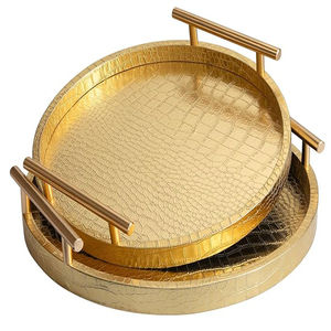 Plateaux ronds en cuir de luxe, plateaux en cuir de crocodile - Product Image 1