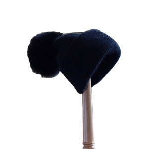 Gorro de Mohair de Invierno para Mujer, Gorro de Punto con Pompón, Suave, Color Azul Claro - Product Image 2