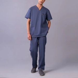 Conjunto de Uniforme Médico Azul para Hombre, Camiseta de Cuello en V de Algodón y Poliéster, Pantalones con Cintura Elástica - Product Image 1