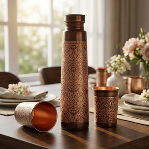 Modern Eco-Friendly Pure Copper Glass Leak Proof Water Bottle for Daily Drinking Travel & Home Use BPA Free from India - Product Image 1