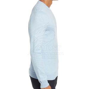 Men's <b>Light</b> <b>Blue</b> 100% Cotton Crew Neck Sweatshirt Pullover Knitted Sweater Front Logo Print Regular Fit Winter Wear OEM Service - Product Image 4