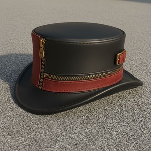 <b>Steampunk</b> Black & Red Handmade Leather <b>top</b> <b>Hat</b> with Brass Zipper Western Style Premium Quality Sports Business - Product Image 2