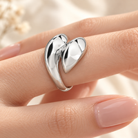 Twin Teardrop 925 Sterling Silver Open Ring with Offset Rounded Ends and Smooth Curved Shoulders