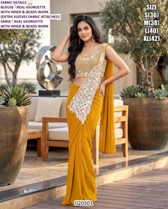 Blusa Bordada Green Grace Georgette, Saree Tradicional para Fiestas, para Mujer, con Características que Absorben la Humedad y Evitan las Arrugas - Product Image 3