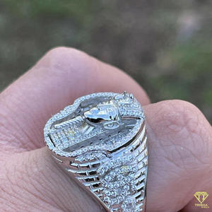 Bague Statement pour Homme en Or Blanc avec Diamant Moissanite, Thème Pharaon Égyptien Roi Toutankhamon, Luxe Hip Hop Designer, Bague Cocktail Religieuse - Product Image 5