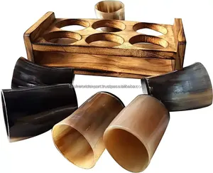 Vente chaude écologique Viking Animal Corne à boire Shotglass Style médiéval Véritable corne de boeuf Ensemble avec support par FWE - Product Image 2