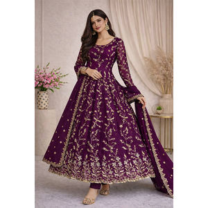 ผู้จัดจำหน่ายมืออาชีพจำหน่ายชุดอานาร์กาลีผ้าไหมแฟนดี้คุณภาพสูงพร้อมลูกไม้แฟนซีและกางเกงผ้าฝ้ายไมโครเนื้อหนา - Product Image 1