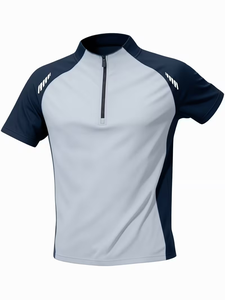 T-shirt sportif à manches courtes pour homme, coupe classique, uni, col zippé, respirant, imprimé par transfert thermique, en polyester tricoté - Product Image 4
