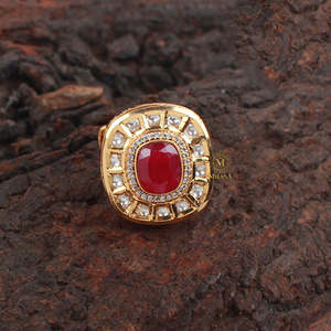 Jasmin Ruby Polki Designer Ring-18K Gold Plated Natural Zircon Gemstone Fashion Ring - Product Image 2
