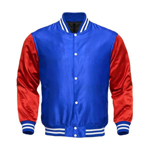 Veste universitaire en satin bicolore à boutons-pression avec broderies personnalisées, style baseball en soie satinée - Product Image 1