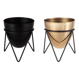 Modern Durable Metal Planters with Stand for Living Room, Office, Home and Bedroom Decor <b>Best</b> Gift (Black & Gold Pack of 2) - Product Image 1