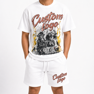 Conjunto de Camiseta y Pantalones Cortos con Estampado Gráfico Extra Grande, Transpirable, de Algodón Grueso, Impresión DTG, Estilo Urbano Vintage, Informal, para Verano - Product Image 4