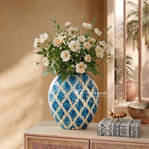 Mother of Pearl Decor Set, Artisanal Inlay <b>Vase</b> & Bowl Collection, Mosaic Shell Decor for Home Office Living Room - Product Image 2