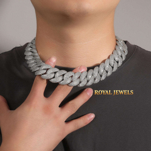 Collar de cadena cubana de hip hop para hombre, chapado en plata y oro, con moissanita deslumbrante, joyería de lujo resistente y a la moda. - Product Image 5
