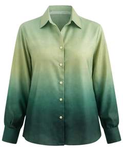 Camisa de Manga Larga para Mujer, Color Verde Esmeralda Degradado a Verde Salvia Claro, Estilo Casual para Oficina, Fabricante de Blusas Personalizadas OEM - Product Image 1