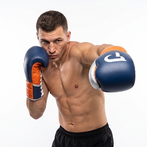 Dumela Leather Boxing <b>Gloves</b> 16 Oz Blue Orange <b>Silver</b> with Logo Design Training Gear - Product Image 4