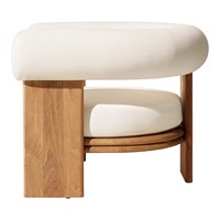 Fauteuil de salon moderne de luxe en teck massif, fauteuil lounge rembourré en tissu blanc, design avec dossier incurvé, pour hôtel, villa