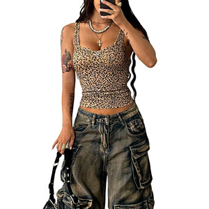Trendy Women Leopard Print Ribbed Tank <b>Top</b> Slim Fit Stretch Sleeveless Tee Private Label Casual Fashion Summer Women's Shirts - Product Image 3