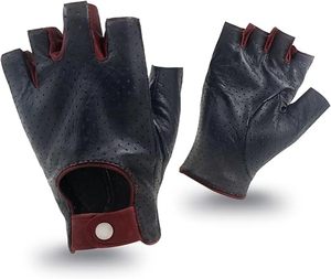 Custom <b>Men</b>’s Leather Driving <b>Gloves</b> <b>Fingerless</b> Perforated Motorcycle <b>Gloves</b> with Snap Closure - Product Image 6