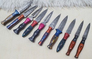 Cuchillos Hechos a Mano de Grado Industrial en Acero de Damasco, OEM, Punta de Gota, Mango de Madera, 9 Pulgadas de Longitud Total, Funda de Cuero - Product Image 3
