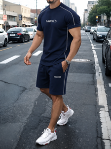 Fawkes <b>Men's</b> Solid Color Short Sleeve T-<b>Shirt</b> Shorts Set Quick Dry Breathable 100% Cotton Knitted <b>Casual</b> Summer Outfit <b>White</b> - Product Image 3