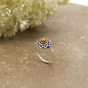 Brass Handmade 925 Sterling Silver <b>Tiger</b> <b>Eye</b> Oxidized Boho Flower Mandala <b>Ring</b> - Product Image 5