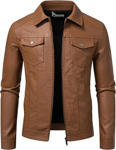Nueva Chaqueta de Motociclista Acolchada con Logotipo Frontal y Cuello Alto de Cuero Sintético Negro para Hombre, Diseño Premium, Resistente al Viento - Product Image 1