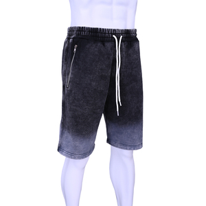 Shorts décontractés pour hommes, taille haute, cordon de serrage, en molleton de polyester et coton 280 GSM, poche zippée, effet vintage délavé - Product Image 6