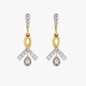 Yellow Gold Lab Grown <b>Diamond</b> Ribbon Teardrop <b>Dangle</b> <b>Earrings</b> - Product Image 1