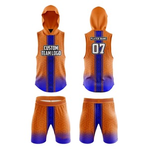 Conjunto de Uniforme de Fútbol Americano Personalizado con Impresión por Transferencia de Calor, 100% Poliéster, Camiseta con Capucha y Pantalones Cortos Degradados en Naranja y Azul, Unisex, Absorbente de Humedad - Product Image 5