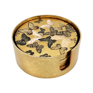 Lot de 6 sous-verres décoratifs en laque dorée, motif papillon, faits à la main, écologiques, design chinois traditionnel, pour vente en gros - Product Image 1