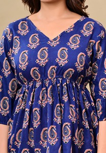 Fabricante indio, color azul, ligero, 100% algodón, cuello en V, longitud regular, para fiestas, kurtis. - Product Image 4