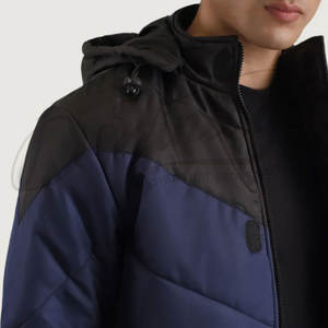 Veste d'hiver pour homme à deux tons contrastés, bleu marine, avec capuche, matelassée, décontractée, chaude, parka coupe-vent pour les activités de plein air - Product Image 6